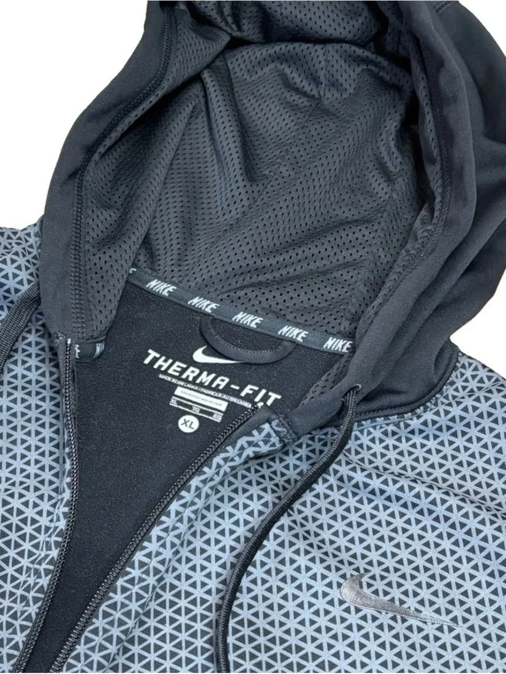 Nike Therma-FIT Full Zip Hooded Fleece by Hoodie Black Gray Geometric Men’s XL🔥